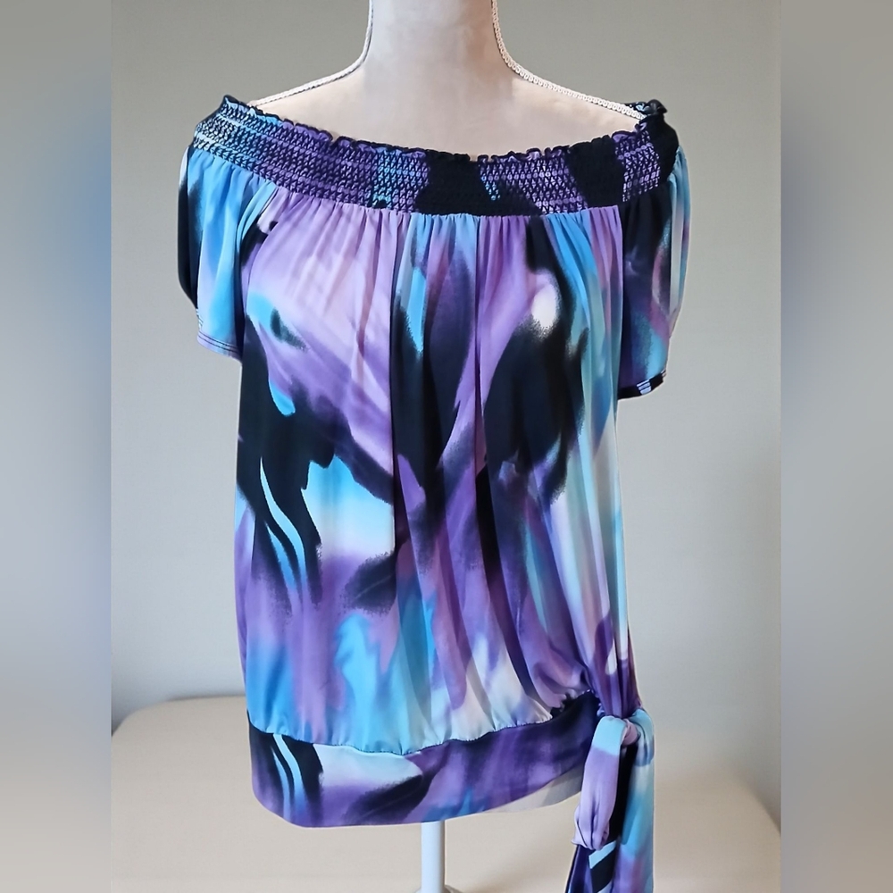 Vtg Y2k Juniors Plus Belted Blouse Watercolor Artsy Fairy Blouse XXL Abstract